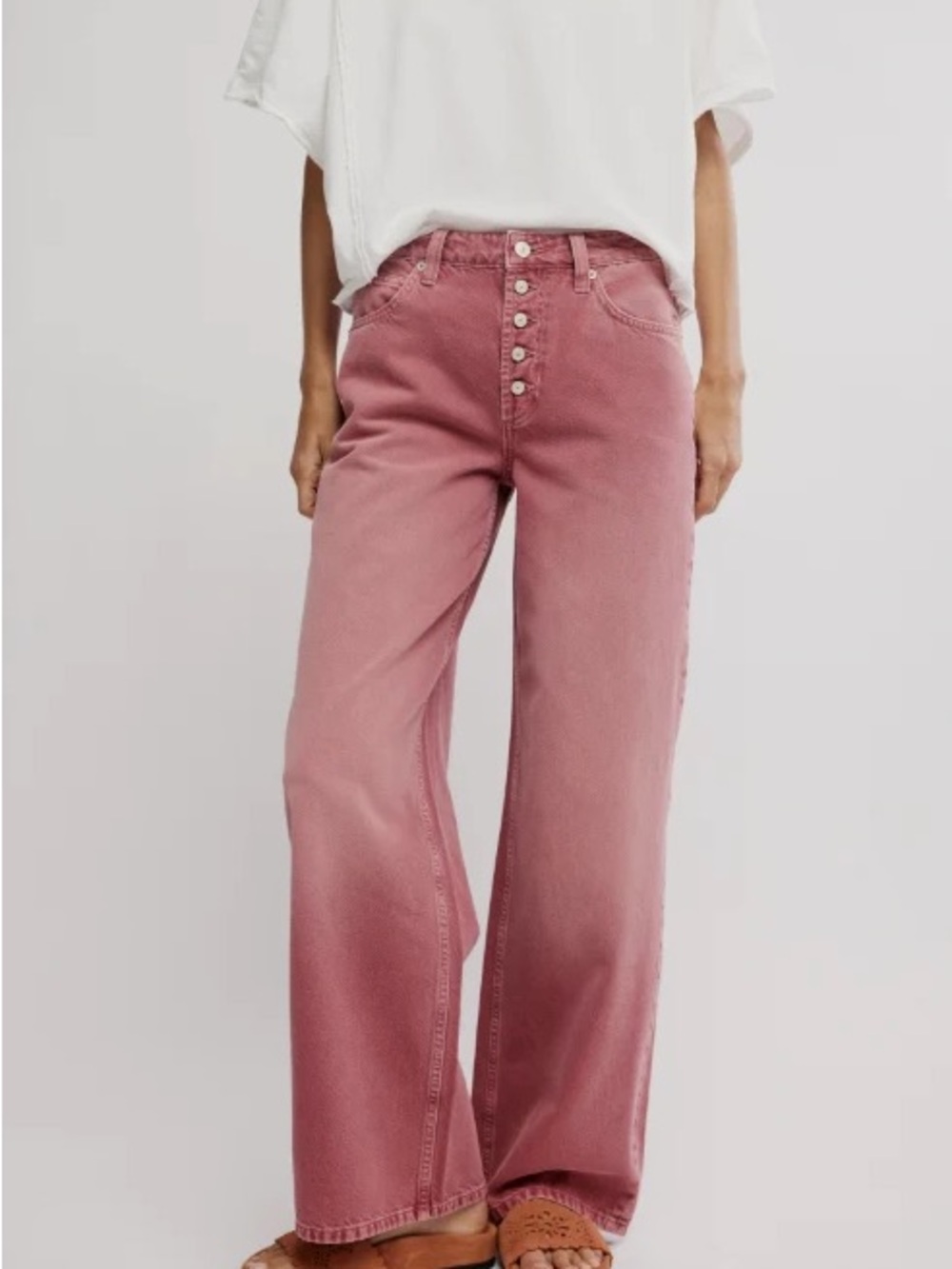 Free People Button-Front Wide-Leg Jeans in Baroque